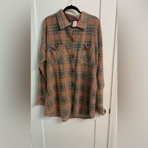 HEIMISH USA Plaid Shirt in Pink and Gray Plus Size